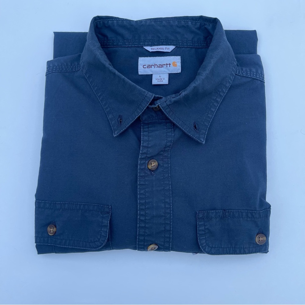 Carhartt Men's Navy Workshirt - Casual Button-Down size L